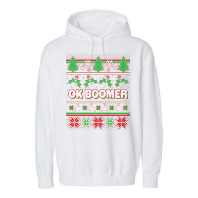 Funny OK Boomer Ugly Christmas Garment-Dyed Fleece Hoodie