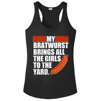 Funny Oktoberfest My Bratwurst Brings All the Girls to the Yard Ladies PosiCharge Competitor Racerback Tank