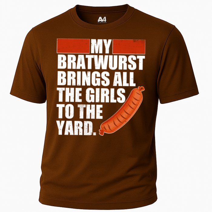 Funny Oktoberfest My Bratwurst Brings All the Girls to the Yard Cooling Performance Crew T-Shirt