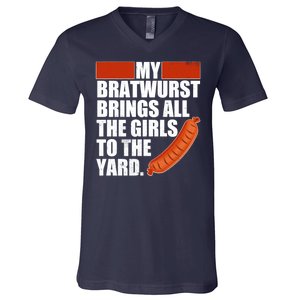 Funny Oktoberfest My Bratwurst Brings All the Girls to the Yard V-Neck T-Shirt