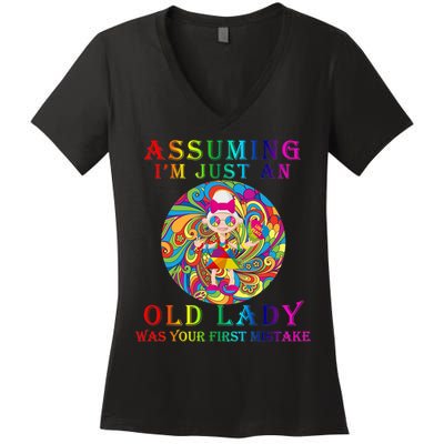 Funny Old Lady Women's V-Neck T-Shirt