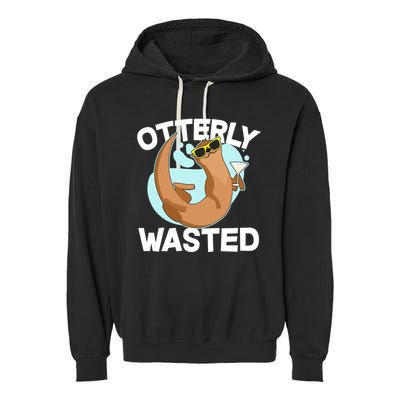 Funny Otterly Wasted Drunk Otter Garment-Dyed Fleece Hoodie