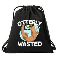 Funny Otterly Wasted Drunk Otter Drawstring Bag