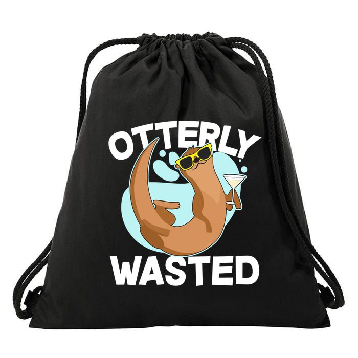 Funny Otterly Wasted Drunk Otter Drawstring Bag