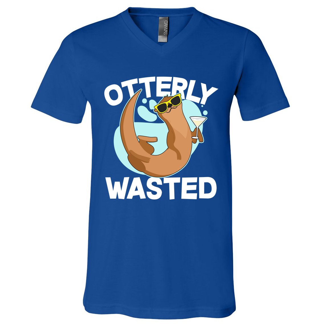 Funny Otterly Wasted Drunk Otter V-Neck T-Shirt