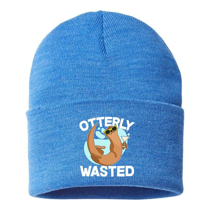 Funny Otterly Wasted Drunk Otter Sustainable Knit Beanie