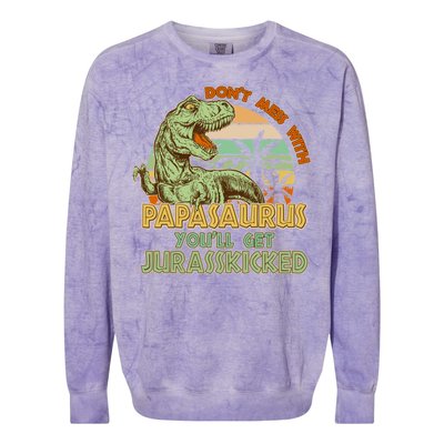 Funny Papa Don't Mess With Papasaurus Colorblast Crewneck Sweatshirt