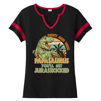 Funny Papa Don't Mess With Papasaurus Ladies Halftime Notch Neck Tee