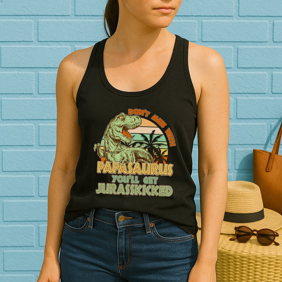 Funny Papa Don't Mess With Papasaurus Womens Tank Top
