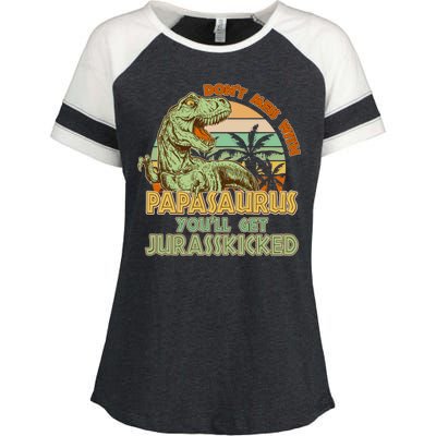 Funny Papa Don't Mess With Papasaurus Enza Ladies Jersey Colorblock Tee