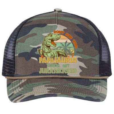 Funny Papa Don't Mess With Papasaurus Retro Rope Trucker Hat Cap