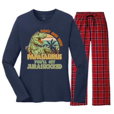 Funny Papa Don't Mess With Papasaurus Women's Long Sleeve Flannel Pajama Set 