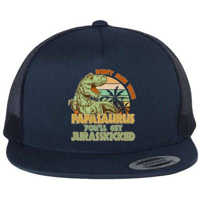 Funny Papa Don't Mess With Papasaurus Flat Bill Trucker Hat