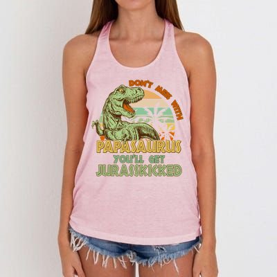 Funny Papa Don't Mess With Papasaurus Women's Knotted Racerback Tank