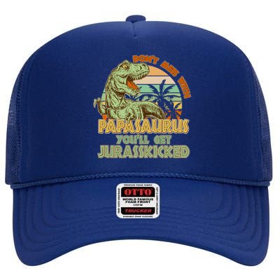 Funny Papa Don't Mess With Papasaurus High Crown Mesh Back Trucker Hat