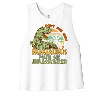 Funny Papa Don't Mess With Papasaurus Women's Racerback Cropped Tank