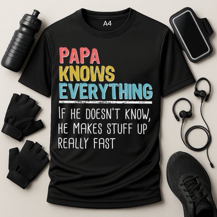 Funny Papa Knows Everything Cooling Performance Crew T-Shirt