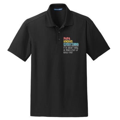 Funny Papa Knows Everything Dry Zone Grid Polo