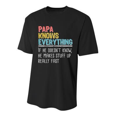 Funny Papa Knows Everything Youth Performance Sprint T-Shirt