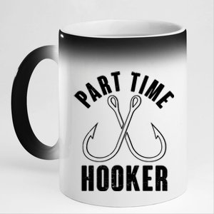 Funny Part Time Hooker Fishing Fan 11oz Black Color Changing Mug