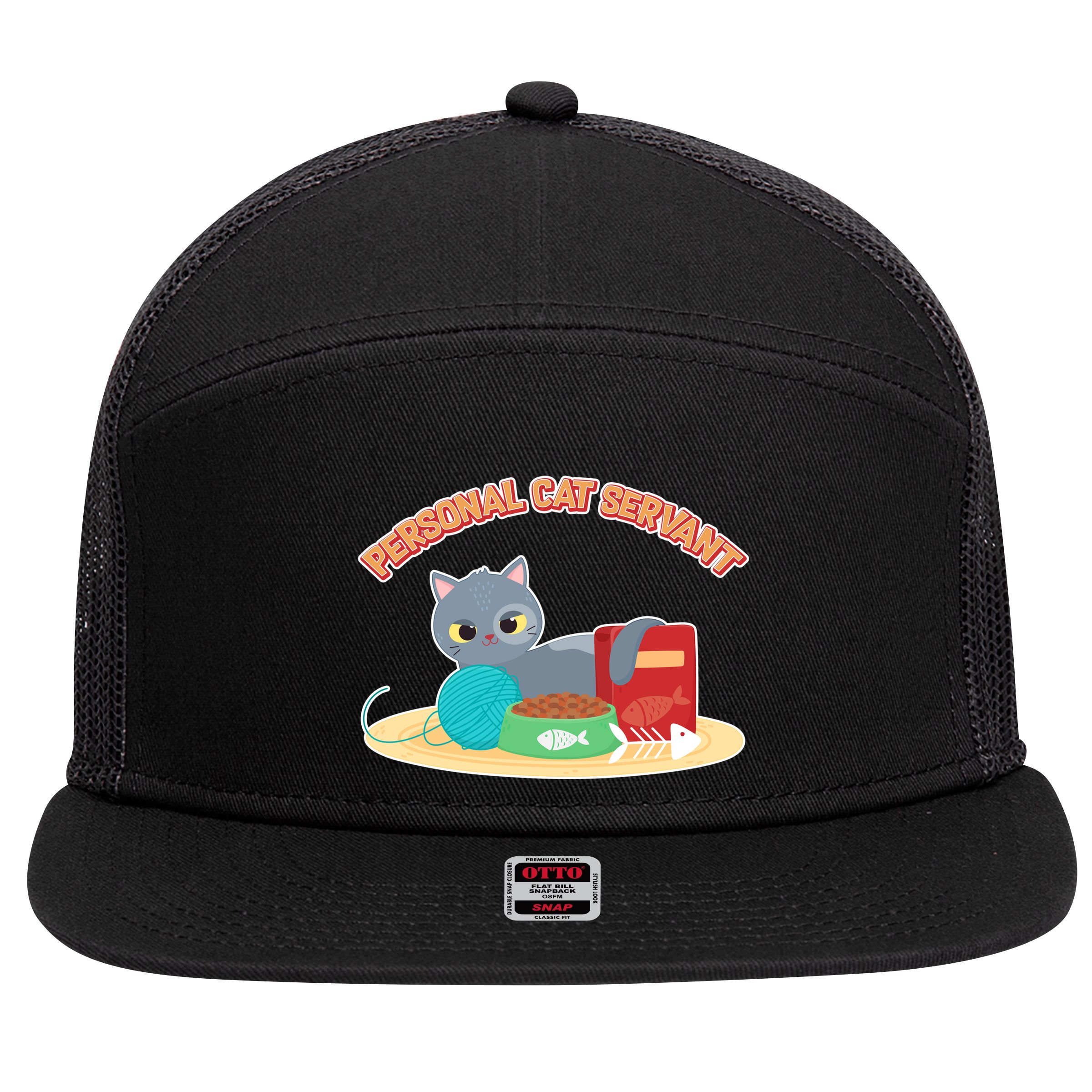 Funny Personal Cat Servant 7 Panel Mesh Trucker Snapback Hat