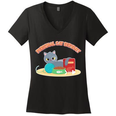Funny Personal Cat Servant Women's V-Neck T-Shirt