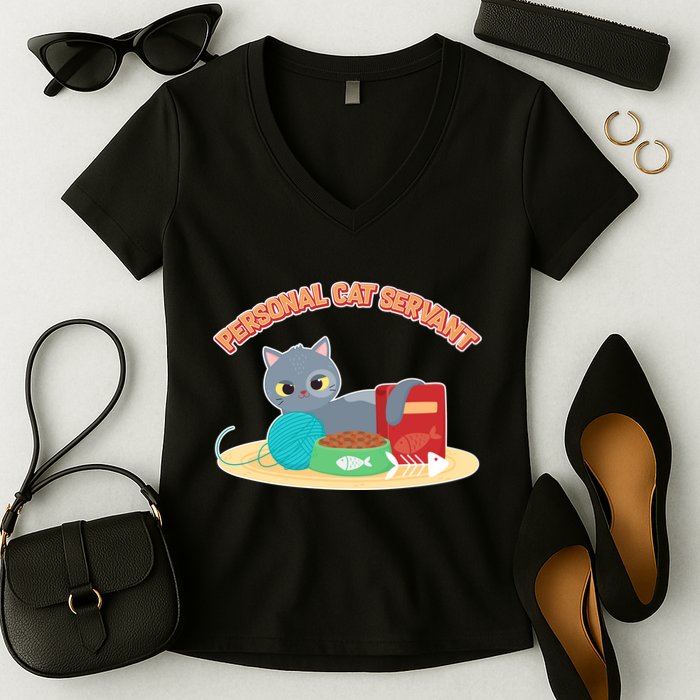 Funny Personal Cat Servant Women's V-Neck T-Shirt