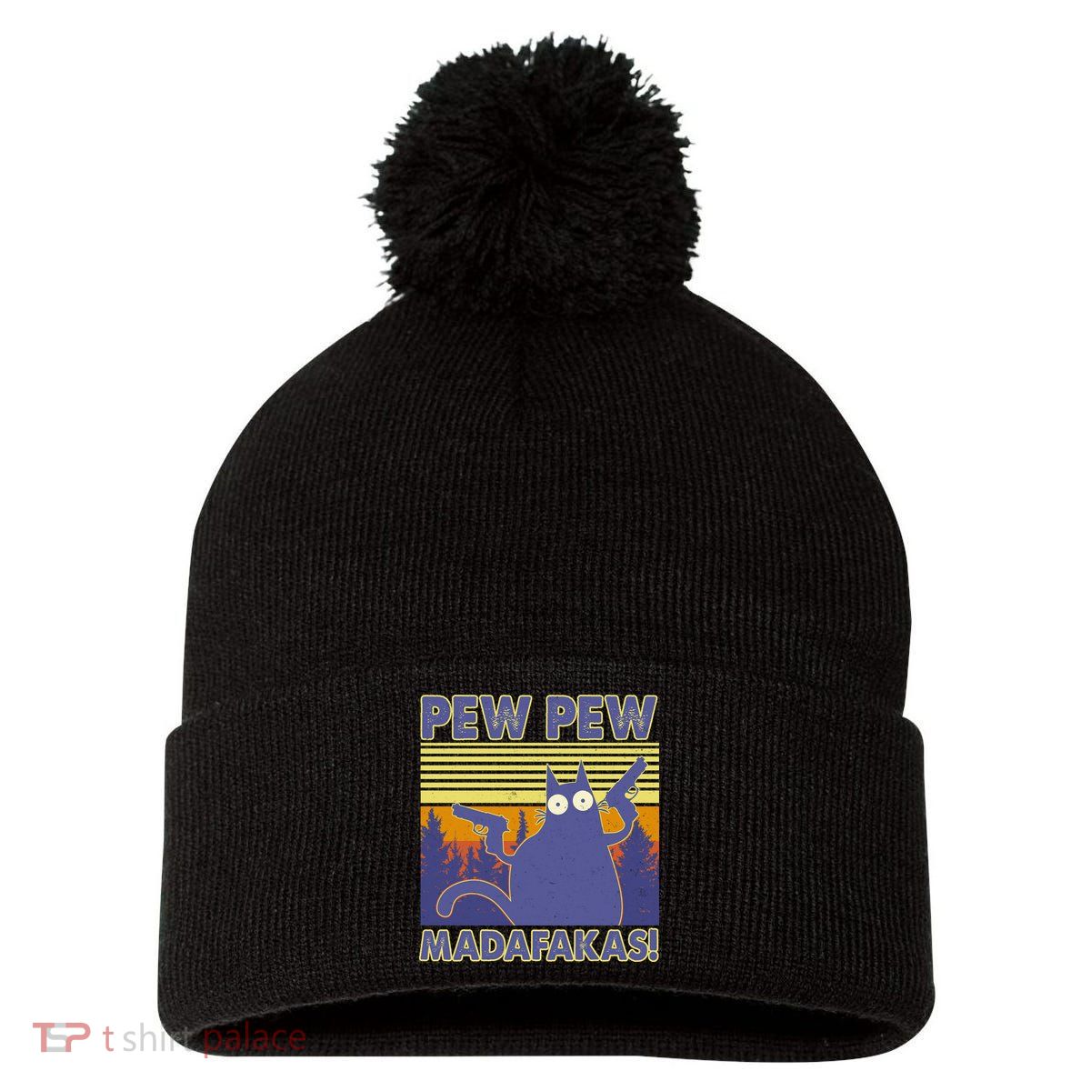 Funny Pew Pew Madafakas Pom Pom 12in Knit Beanie