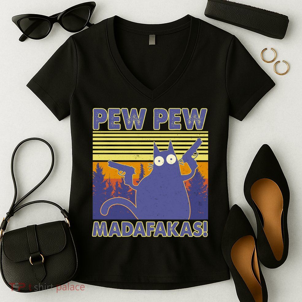 Funny Pew Pew Madafakas Women's V-Neck T-Shirt