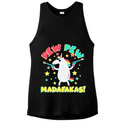 Funny Pew Pew Madafakas Unicorn Ladies PosiCharge Tri-Blend Wicking Tank