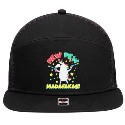 Funny Pew Pew Madafakas Unicorn 7 Panel Mesh Trucker Snapback Hat