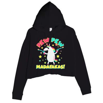 Funny Pew Pew Madafakas Unicorn Crop Fleece Hoodie