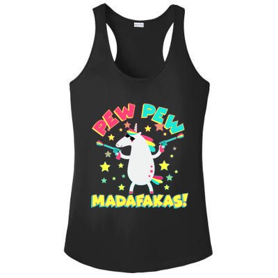 Funny Pew Pew Madafakas Unicorn Ladies PosiCharge Competitor Racerback Tank