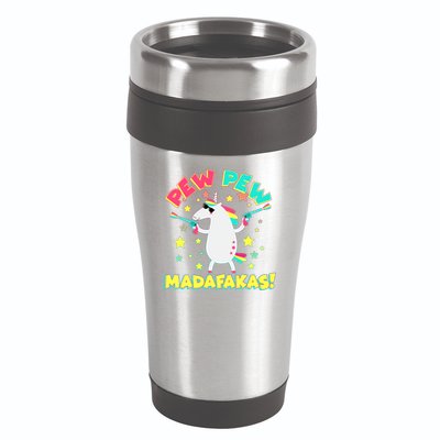 Funny Pew Pew Madafakas Unicorn 16oz Travel Tumbler