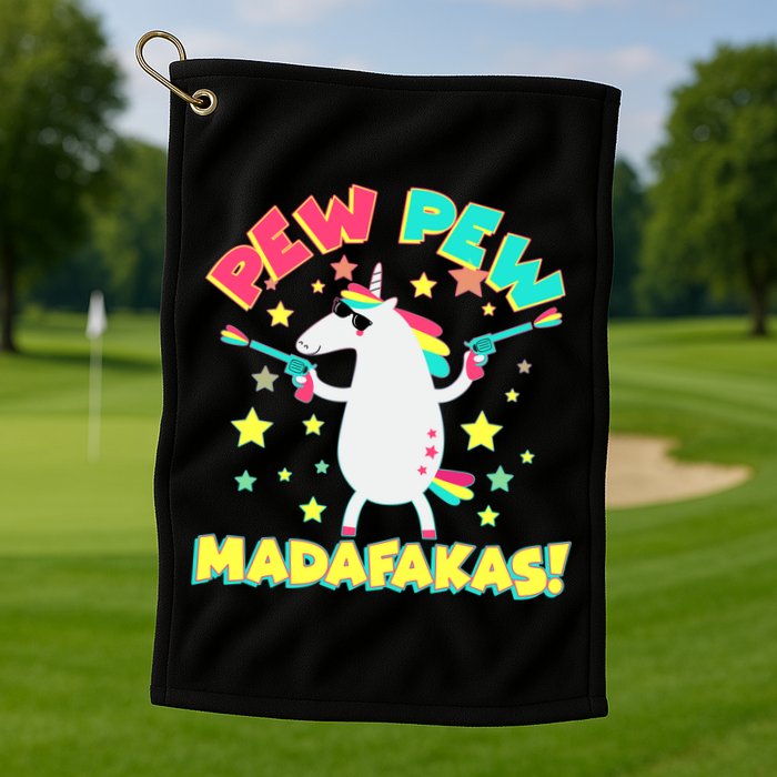 Funny Pew Pew Madafakas Unicorn Golf Towel