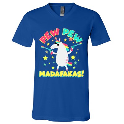 Funny Pew Pew Madafakas Unicorn V-Neck T-Shirt