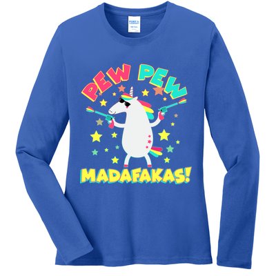 Funny Pew Pew Madafakas Unicorn Ladies Long Sleeve Shirt