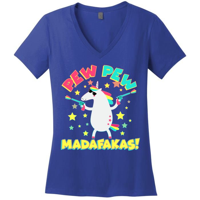 Funny Pew Pew Madafakas Unicorn Women's V-Neck T-Shirt