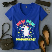 Funny Pew Pew Madafakas Unicorn Women's V-Neck T-Shirt