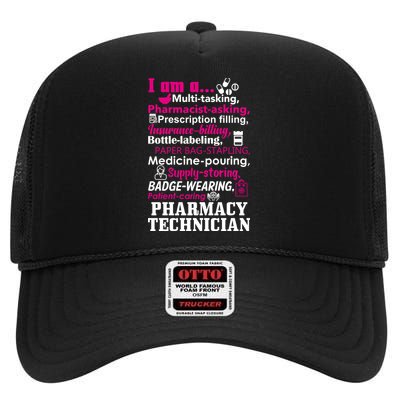 Funny Pharmacy Technician High Crown Mesh Back Trucker Hat