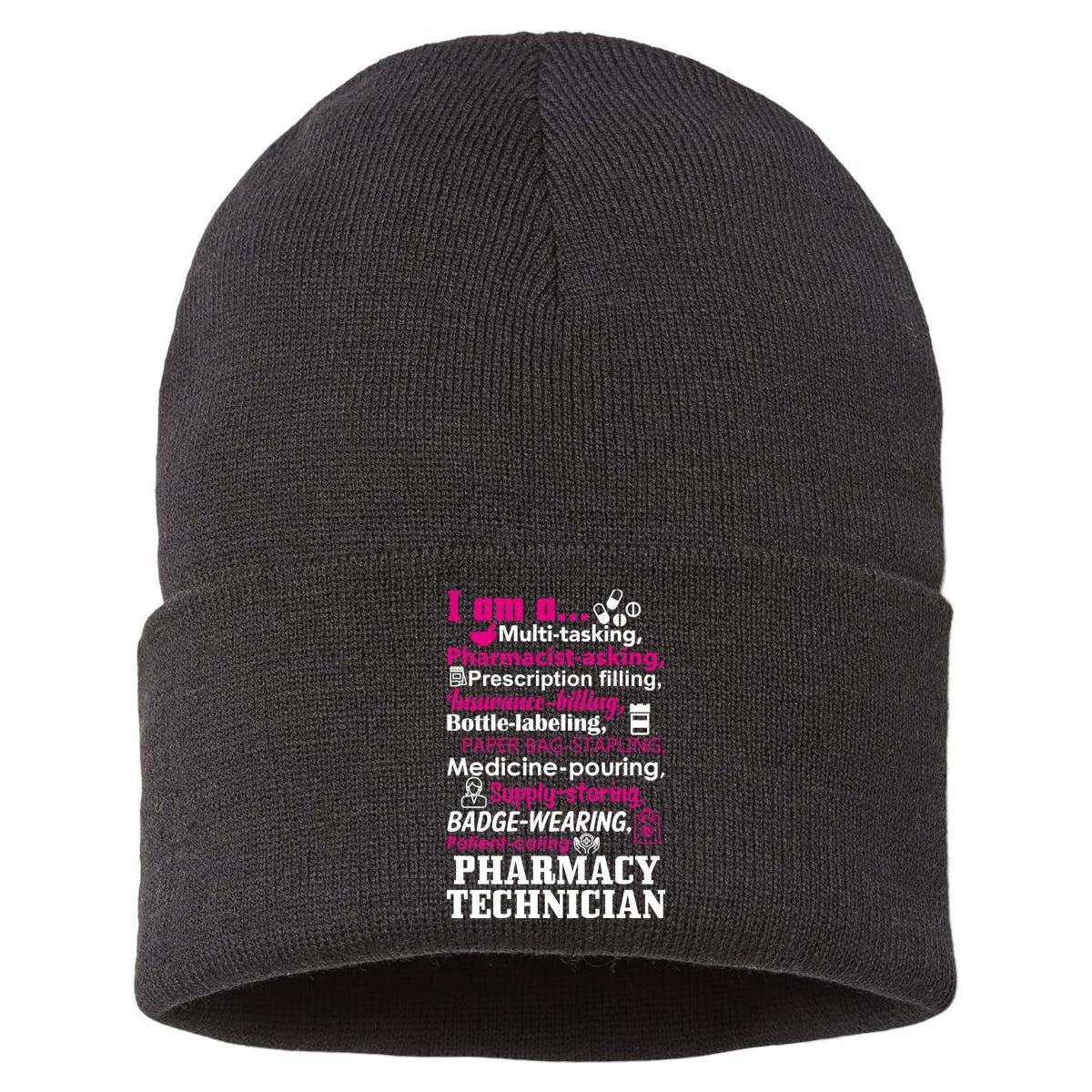 Funny Pharmacy Technician Sustainable Knit Beanie