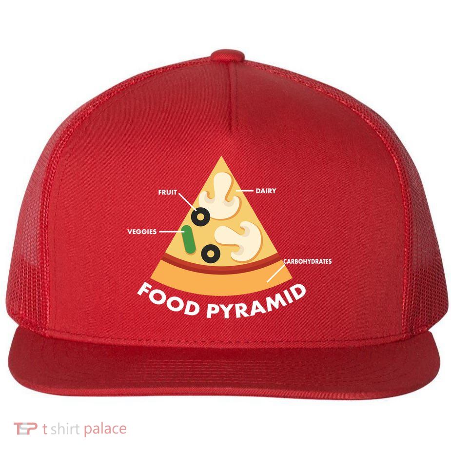 Funny Pizza Food Pyramid Flat Bill Trucker Hat