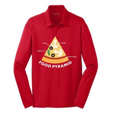 Funny Pizza Food Pyramid Silk Touch Performance Long Sleeve Polo