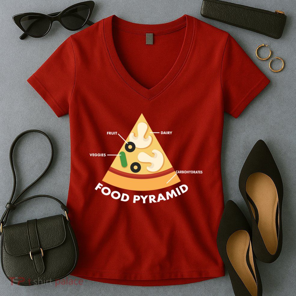 Funny Pizza Food Pyramid Women's V-Neck T-Shirt