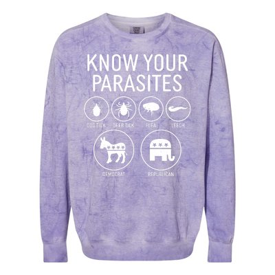 Funny Political Meme Know Your Parasites Colorblast Crewneck Sweatshirt