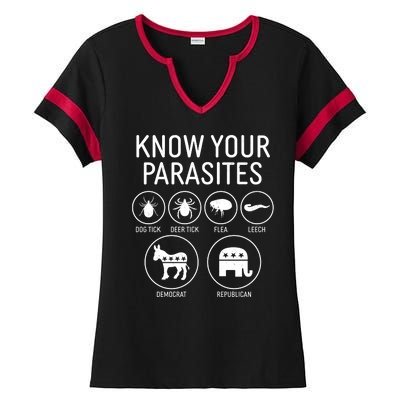 Funny Political Meme Know Your Parasites Ladies Halftime Notch Neck Tee