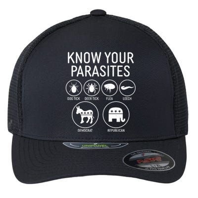 Funny Political Meme Know Your Parasites Flexfit Unipanel Trucker Cap