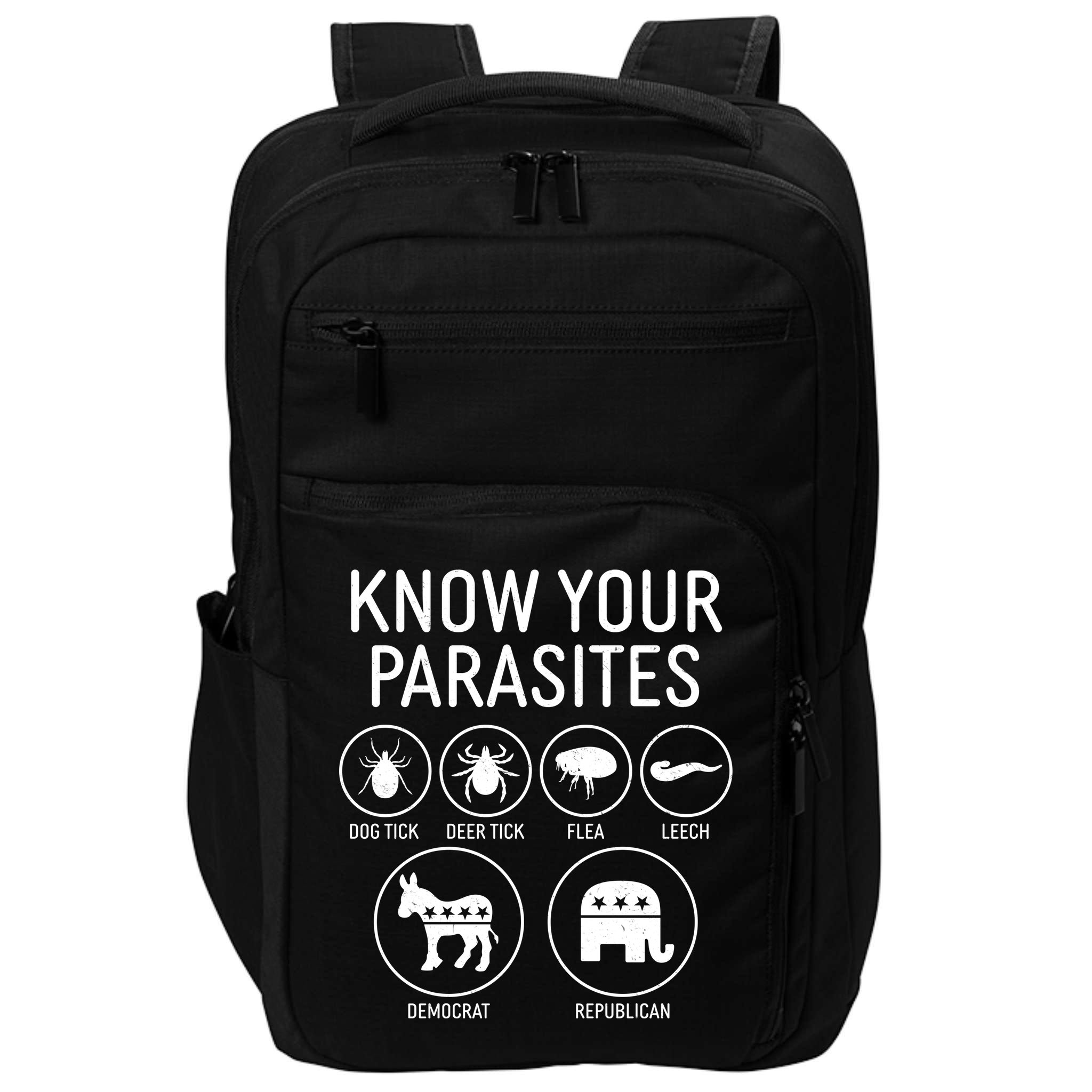Funny Political Meme Know Your Parasites Impact Tech Backpack