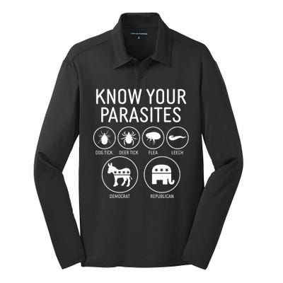 Funny Political Meme Know Your Parasites Silk Touch Performance Long Sleeve Polo