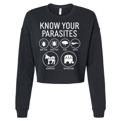 Funny Political Meme Know Your Parasites Cropped Pullover Crew